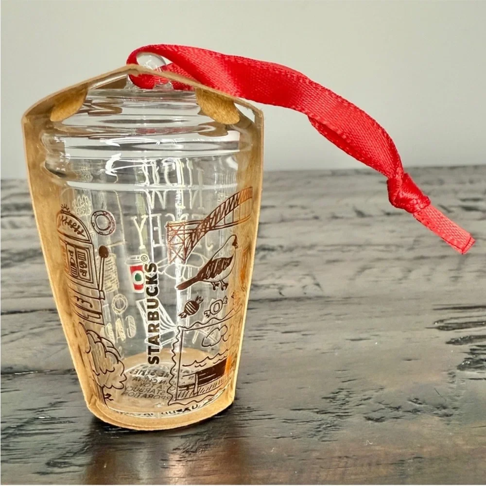 Starbucks BEEN THERE SERIES New Jersey Glass Ornament with Red Ribbon NEW